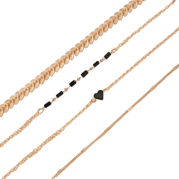 Gold Toned Layered Heart Leaf Bracelet Set - Picture 2 of 3